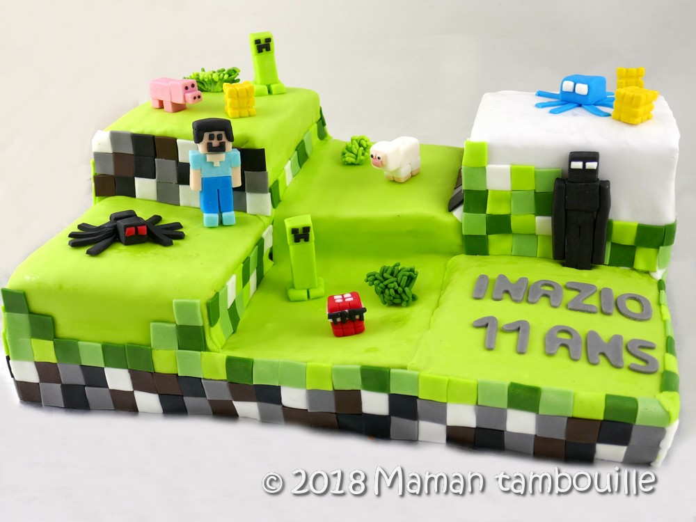 Gâteau Minecraft - damier bloc d'herbe