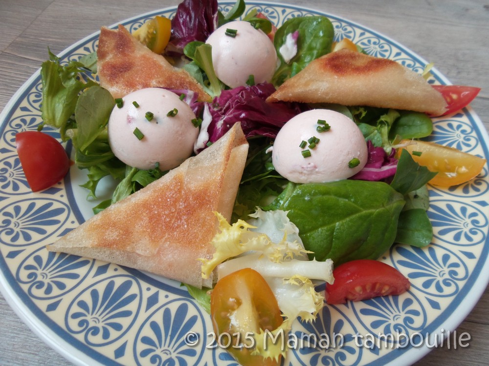 Read more about the article Salade bricks de crevettes et mini dômes de saumon