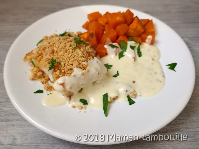 Cabillaud crumble d'amande, sauce au citron Maman Tambouille